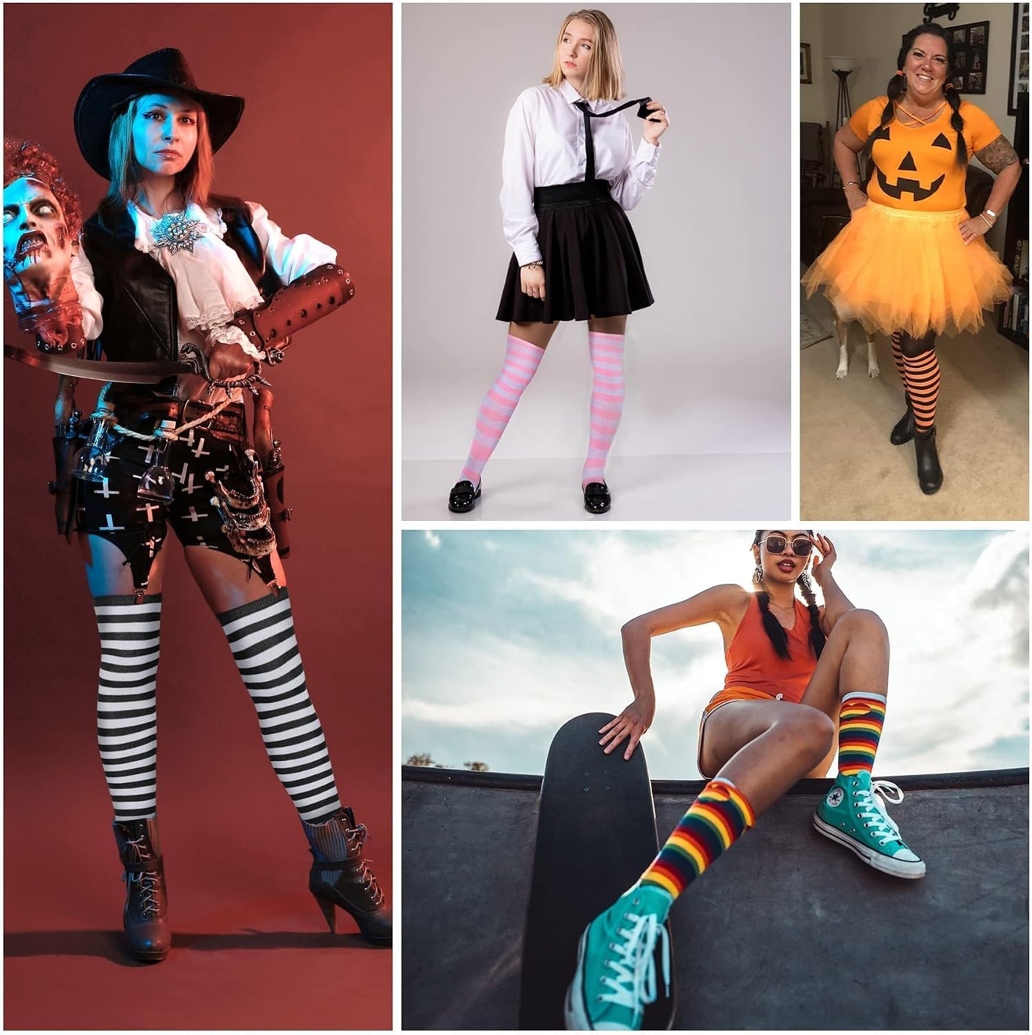 Zando Women's Over Knee Thigh High Striped Socks - Novelty Knee High Stockings for Cosplay