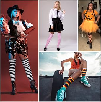 Zando Women's Over Knee Thigh High Striped Socks - Novelty Knee High Stockings for Cosplay