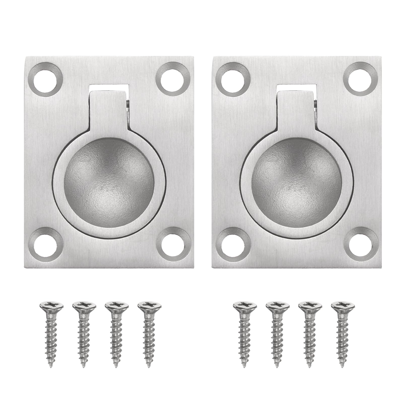 sourcing map 2Pcs Flush Ring Pull, 1.97 x 1.57 Inch 304 Stainless Steel Lifting Ring Pull Handle Square Recessed Door Pulls with Screws for Cupboard Drawer Boat, Silver — image 1