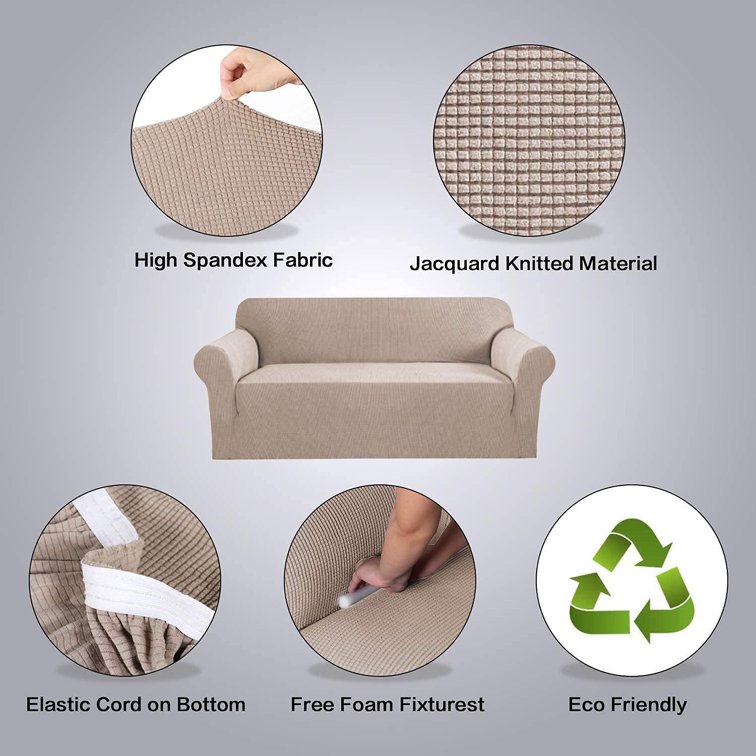 H.VERSAILTEX Stretch Sofa Covers Slipcovers for 3 Cushion Sofa Bundle Covers for Dining Room Set of 4, Sand
