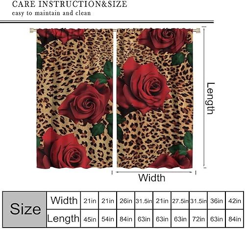 Miniatura 3 de Cortinas opacas de flores de leopardo y rosas rojas, estampado floral de animales salvajes, patrón de piel, cortina opaca con bolsillo para barra,