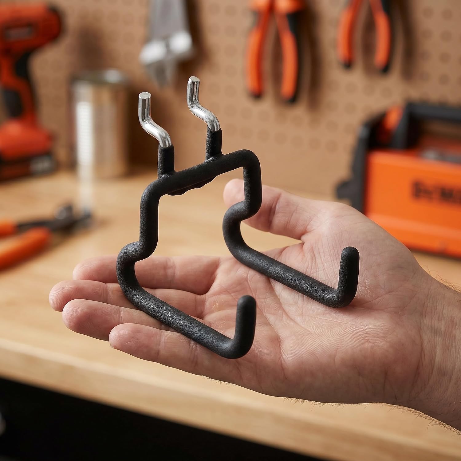 Uonlytech 2pcs Pegboard Hooks Metal Perforated Board Hangers Industrial Style Workshop Tool Storage for Garage Craft Garden Anti-Slip Organizer