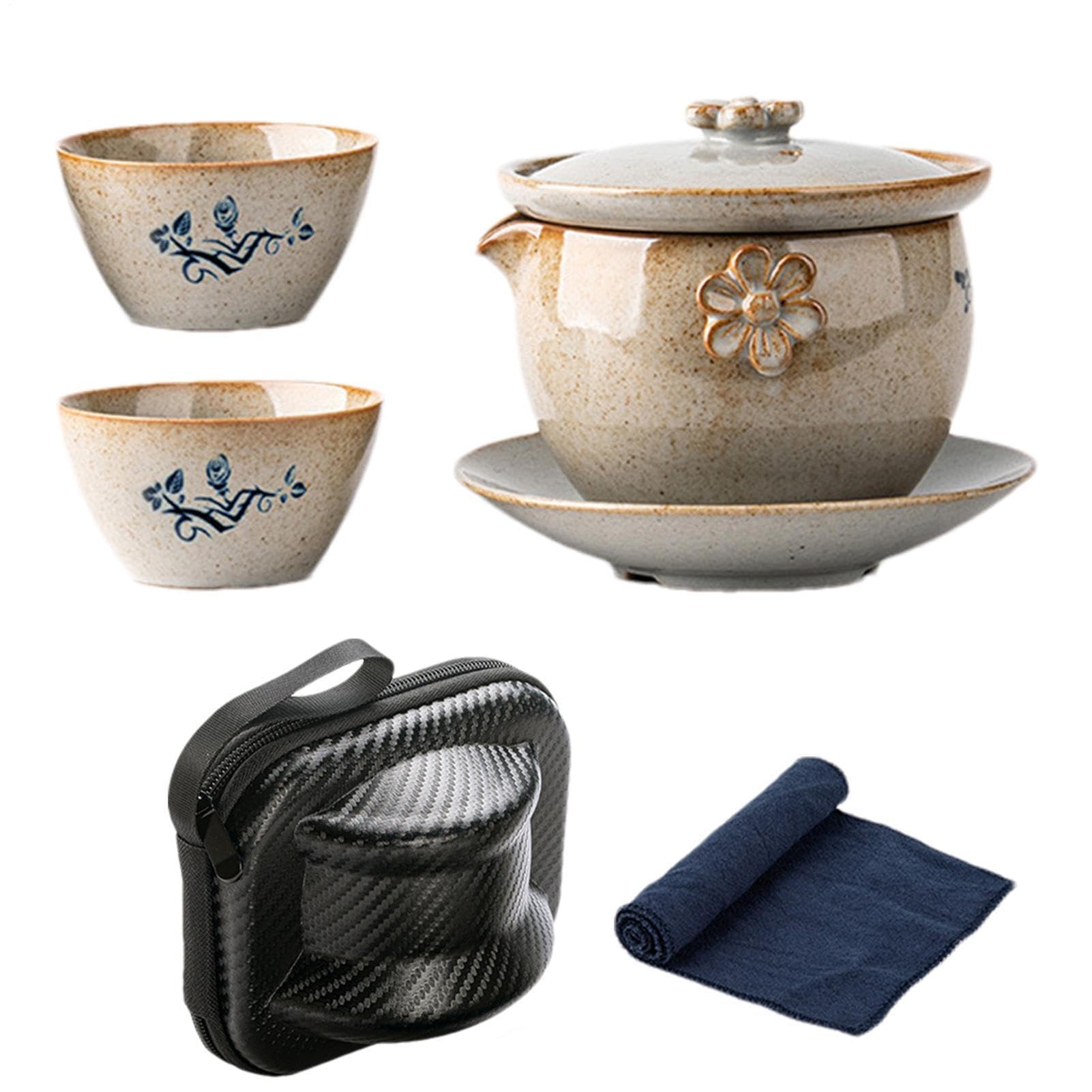 Juego de té japonés portátil y tazas de cerámica apilables para disfrutar de tu té oolong en ruta