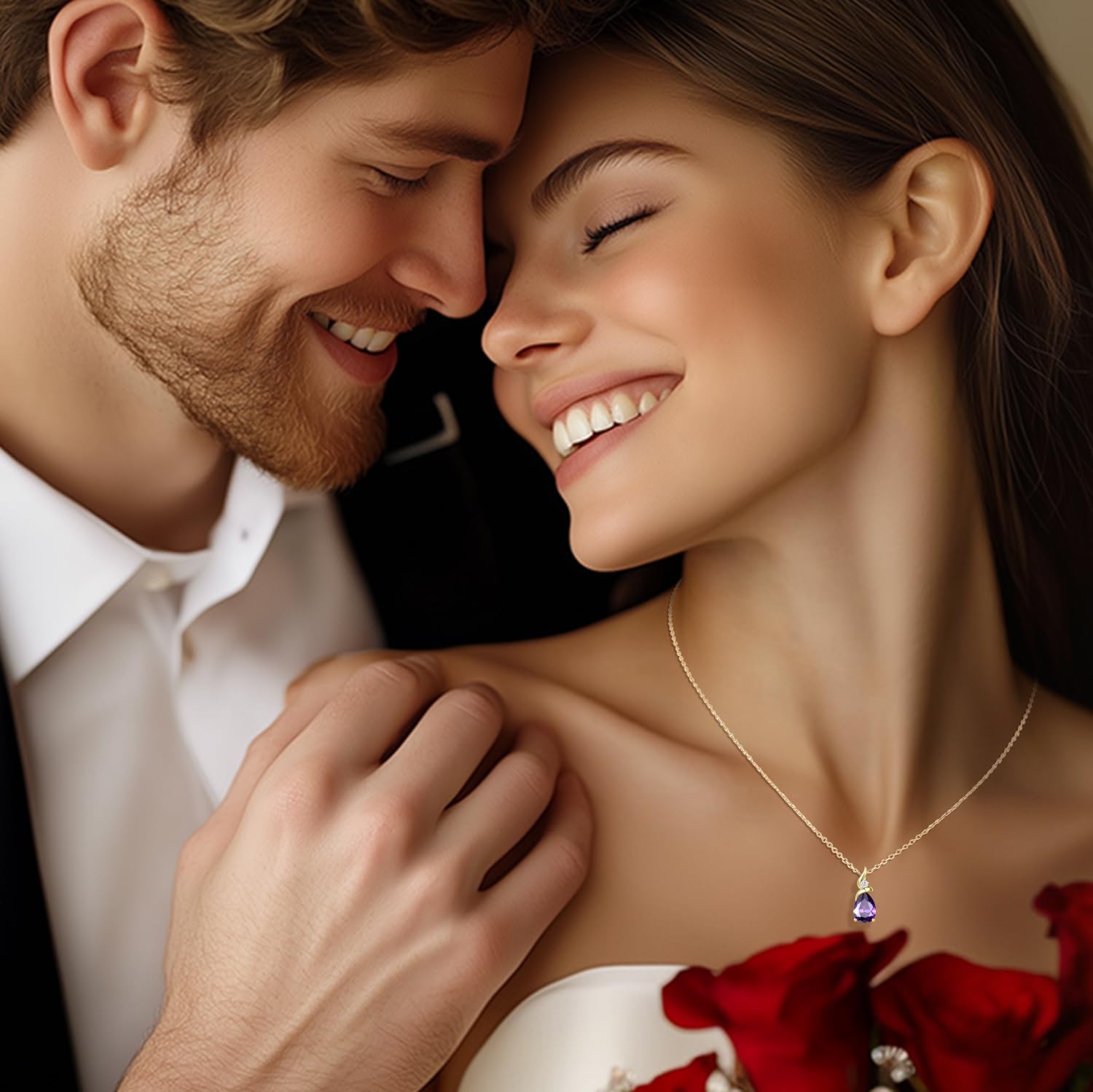 FANCIME 14K Solid Yellow Gold Birthstone Pendant Necklace for Women with Diamond Pear Shaped Teardrop Necklace Birthday Gifts for Mom Women Sterling Silver Chain 16" + 2" Extender - Image 4