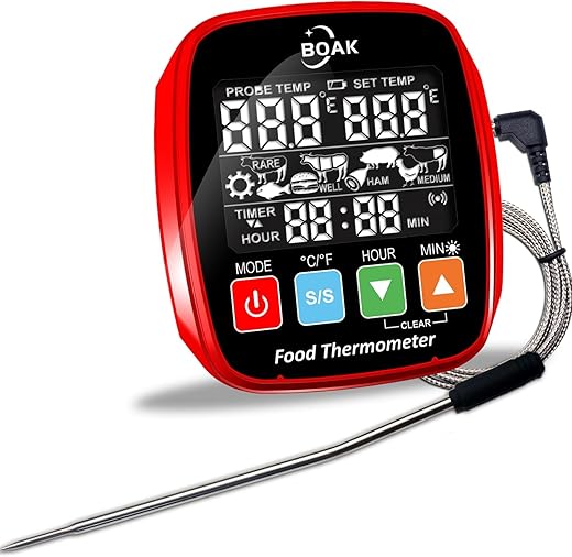BOAK Digital Meat Thermometer for Grilling,BBQ,and Smoker | Instant Read Thermometer with Buzzer Alarm,8 Presetting Mode Accurate Temperature Meat Probe with Temperature Preset…