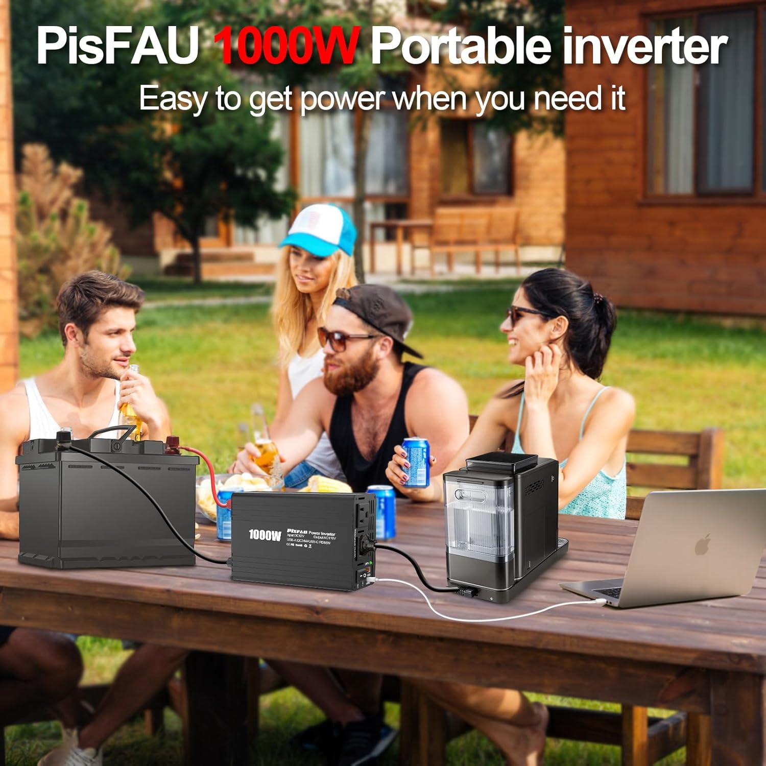 PiSFAU 1000w Inverter 12V to 110V, Power Inverter for Vehicles 1000 watts, Dc to AC Converter with 65W USB-C Inverter Charger for Road Strip, Camping, Emergency