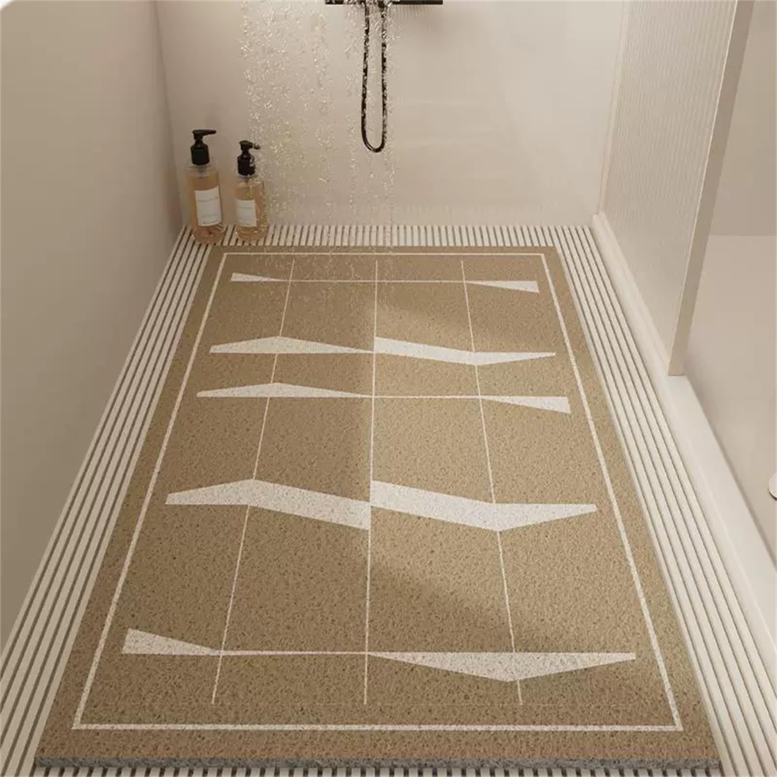 Odot Shower Mat Non Slip Bath Mat with Drain, Modern Texture Quick Drying PVC Loofah Bathroom Pads for Inside Shower & Wet Areas, Can be Cut Bathroom Floor Bathtub Pad (Brown,80x120cm)
