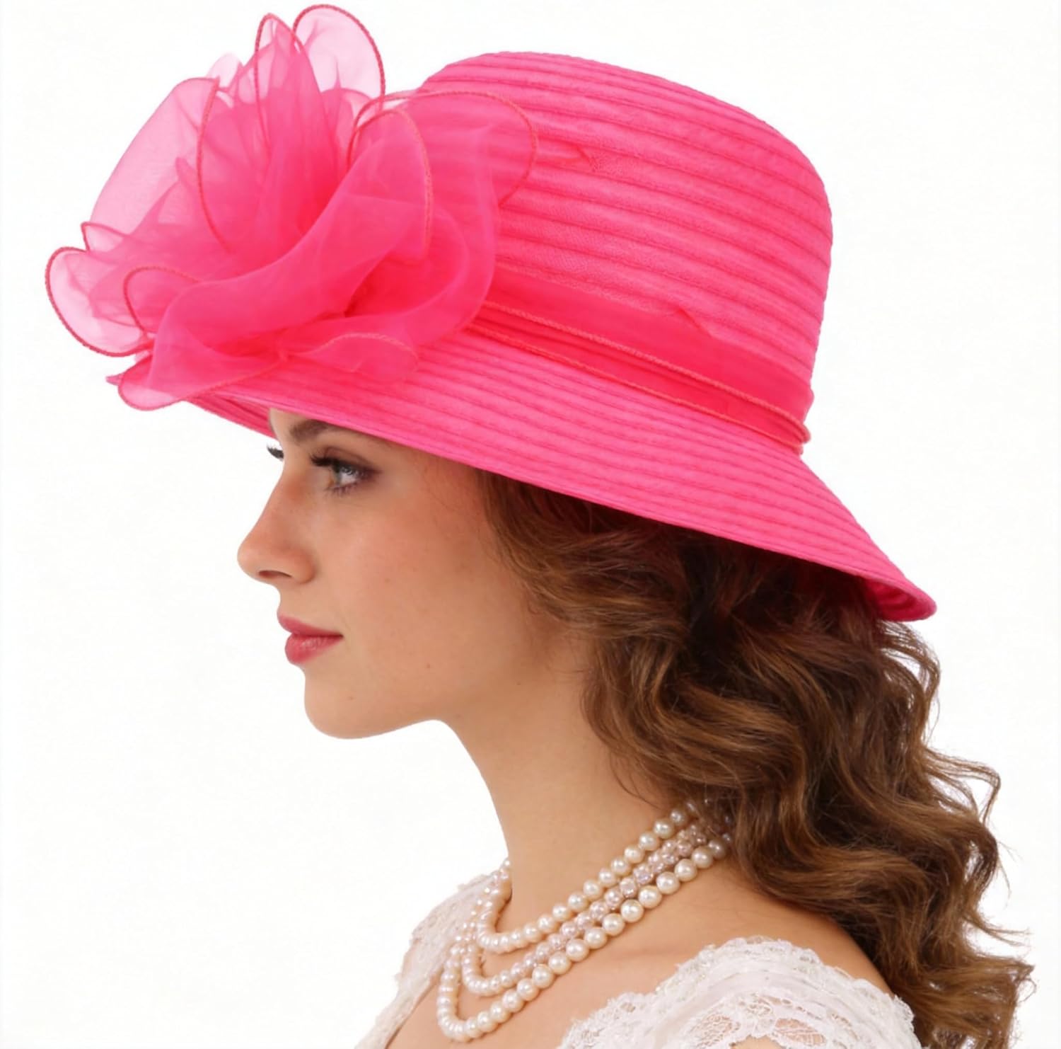 Lady Church Derby Dress Cloche Hat Fascinator Floral Tea Party Wedding Bucket Hat S051