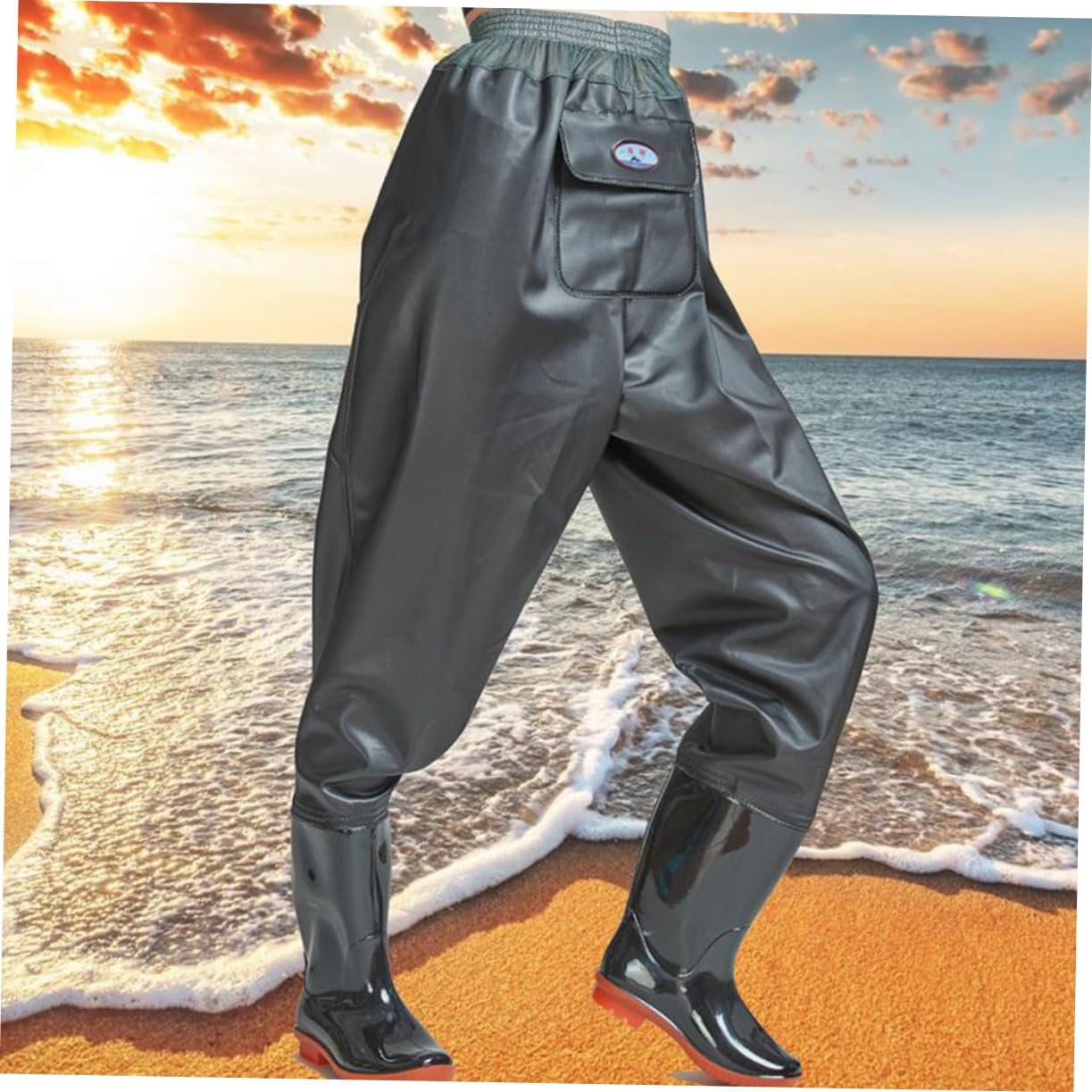 Breathable Half Body Pants with Thick Sole PVC Sturdy Fishing Pants for Men and Women for Outdoor Water Activities and Fishing Black
