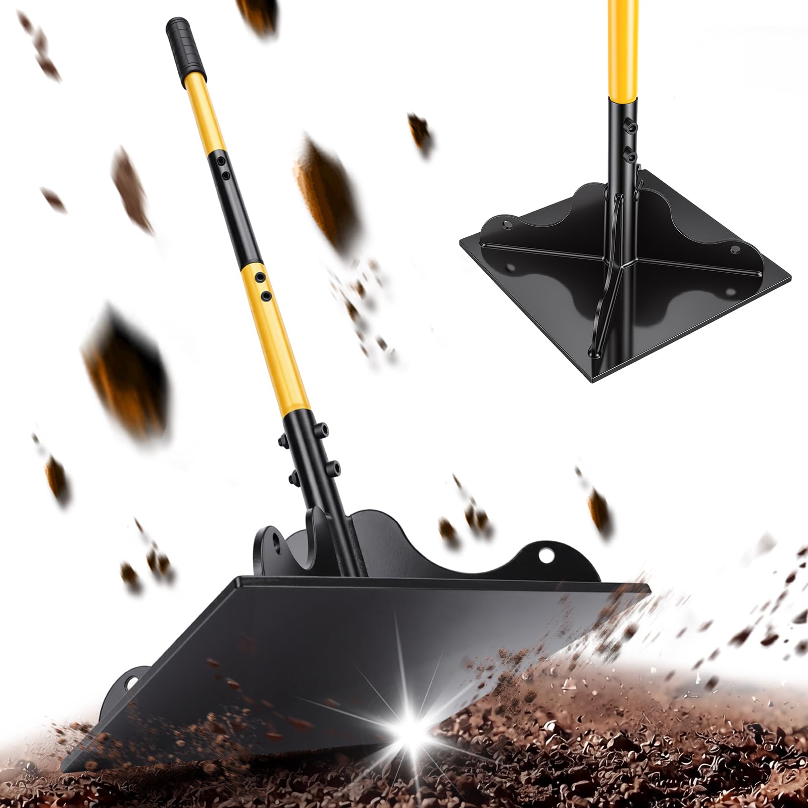 20cm x 20cm Ground Tamper, Heavy Duty Steel Manual Compactor with 1.22m Handle, Plate Soil Compactor
