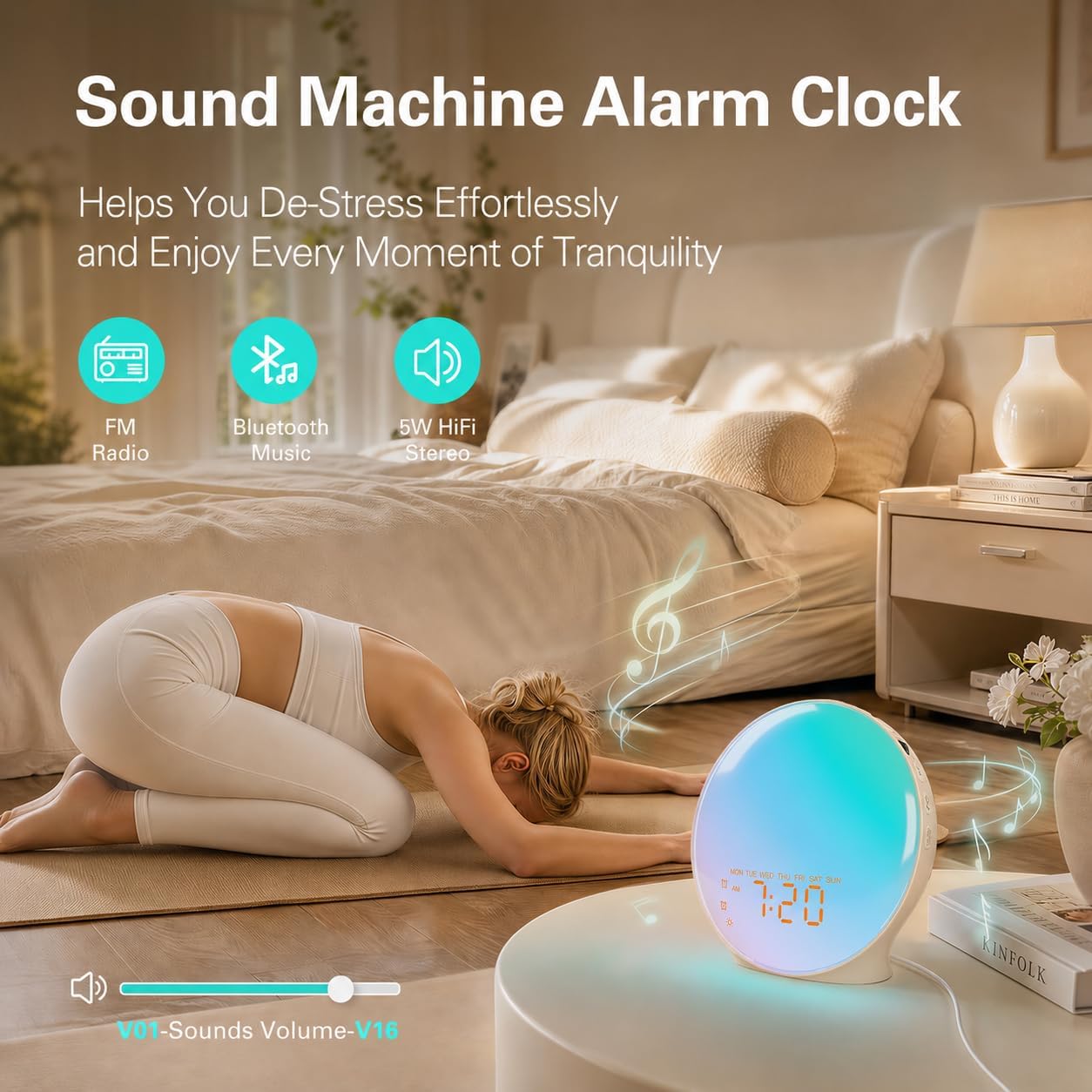 JALL Wake Up Leichter Sonnenaufgang-Wecker für Kinder, schwere Schläfer, Schlafzimmer, verbesserter Vollbildschirm mit Sonnenaufgang-Simulation, Einschlafhilfe, 7 Geräusche