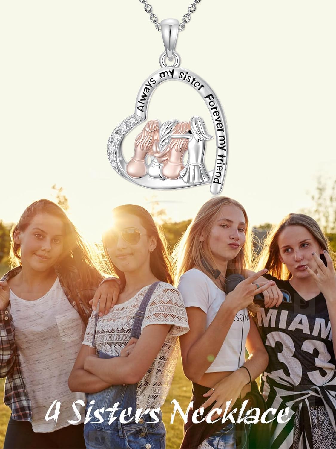 YYB Sisters Gifts From Sisters/Brothers 925 Sterling Silver Heart/Moon Pendant Always My Sister Forever My Friend Birthday Valentines Day Gifts for Sister - Image 5