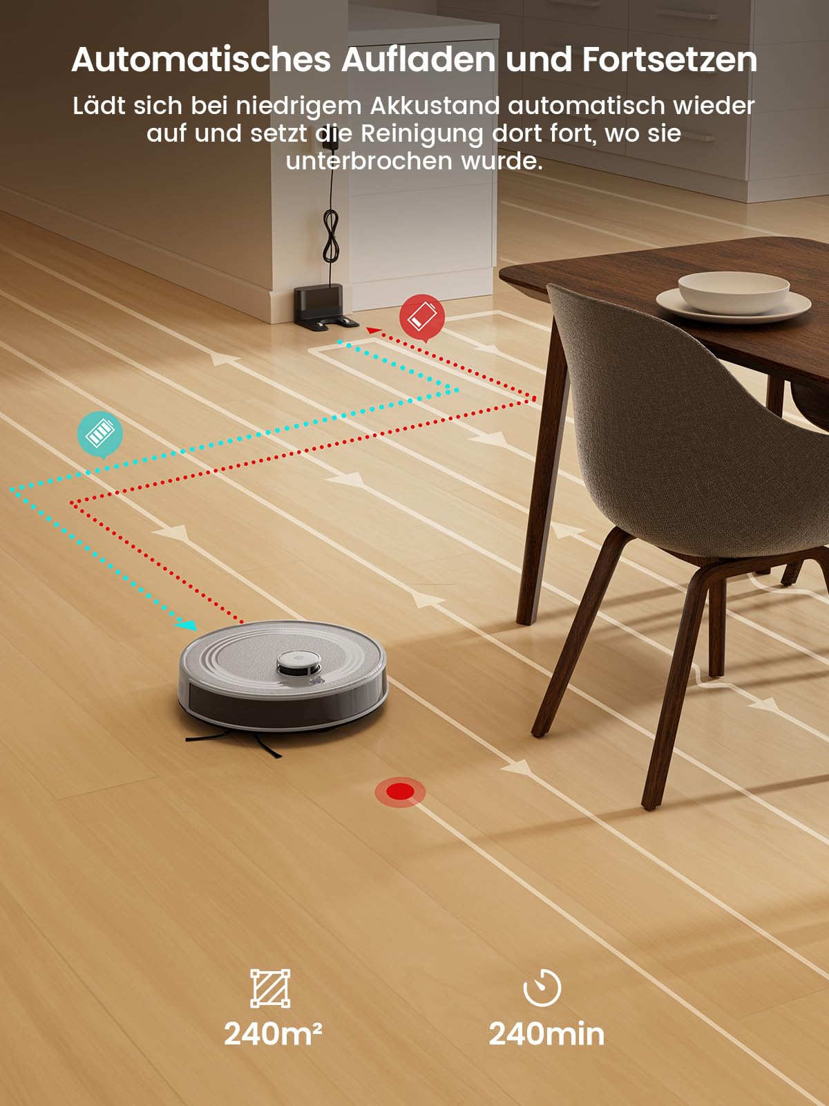 Lefant M2S Saugroboter mit Wischfunktion, 10000 Pa Starke Saugkraft, 240 Min Laufzeit, dToF-Lasernavigation, PSD-Hindernisvermeidung, App-Steuerung, No-Go-Zonen, personalisierte Reinigung, Grau