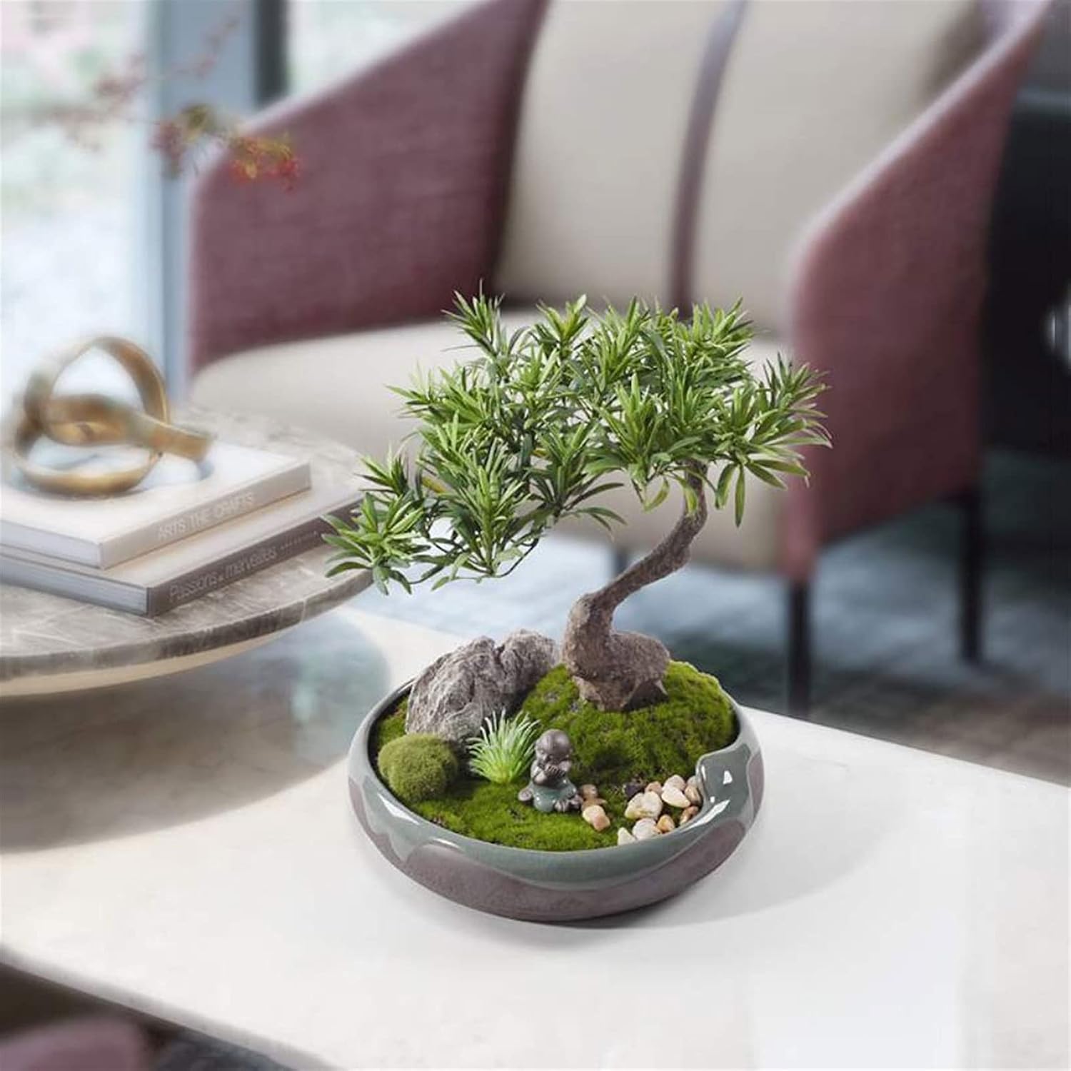 Simulated Tree 13.38 Inch New Chinese Fake Plant Simulation Tree Outdoor Garden Home Office Decoration Simulation Tree Artificial Bonsai Potted Plant Simulation Tree image 5