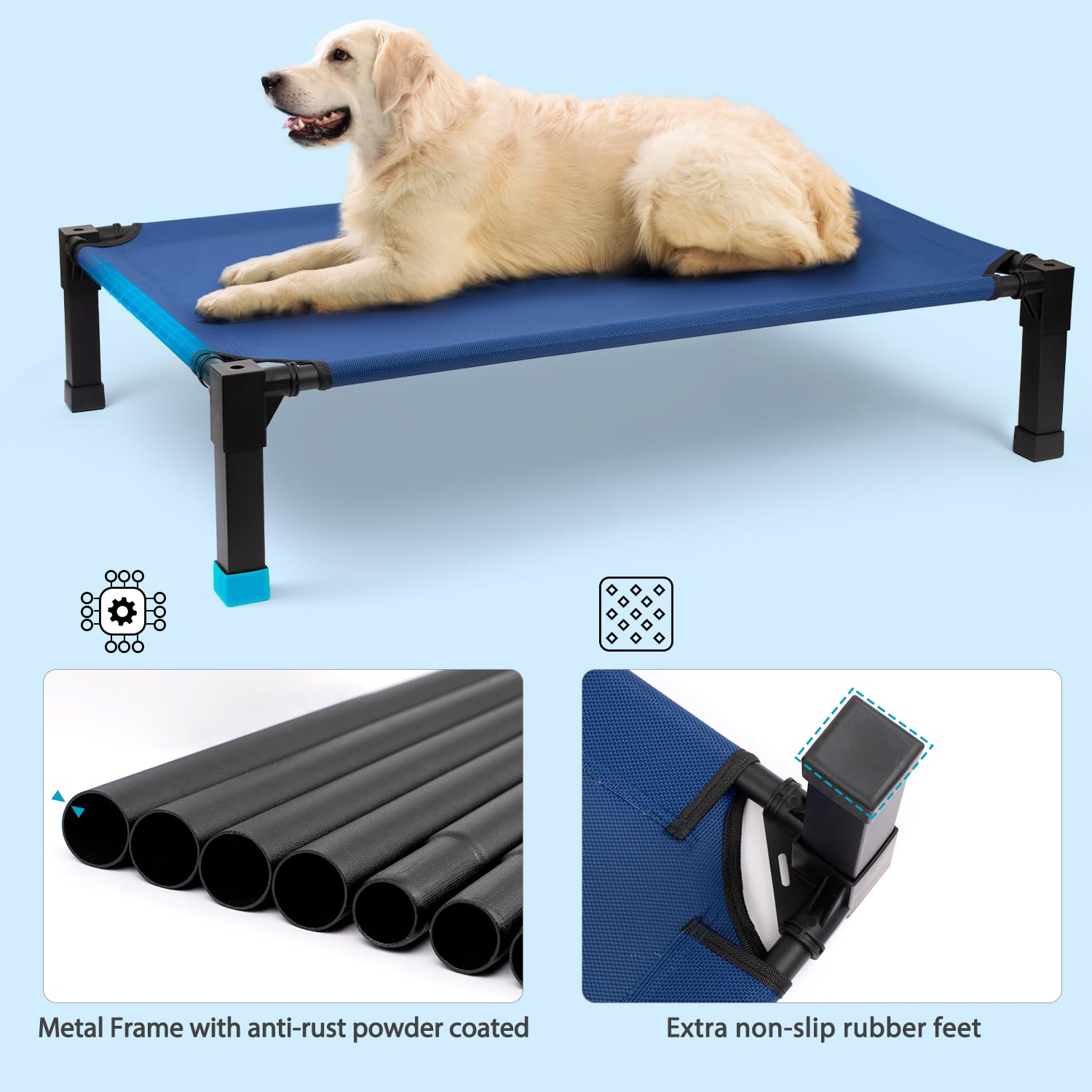 Heeyoo Elevated Dog Bed, Cooling Raised Pet Cot with Chew Proof Washable Breathable Mesh and Metal Frame, Portable Dog Cot Bed with No-Slip Feet for Outdoor or Indoor Use - image 5