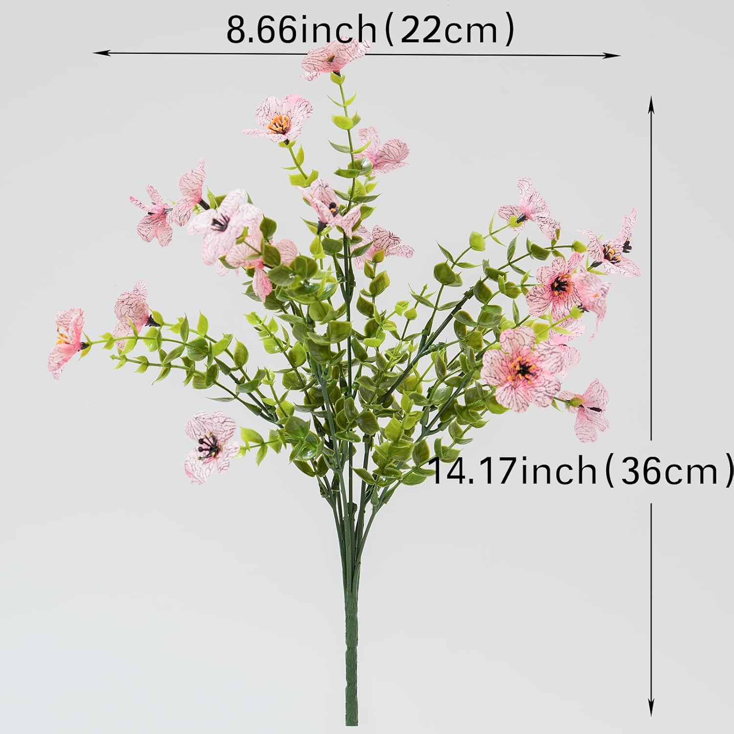 DUYONE Artificial Flowers Outdoor,UV Resistant Realistic Garden Artificial Plants,Bright 16 Bundles No-Fade Veranda Fake Faux Flowers,for Porches Patios Walkway Gardens Decor-Pink
