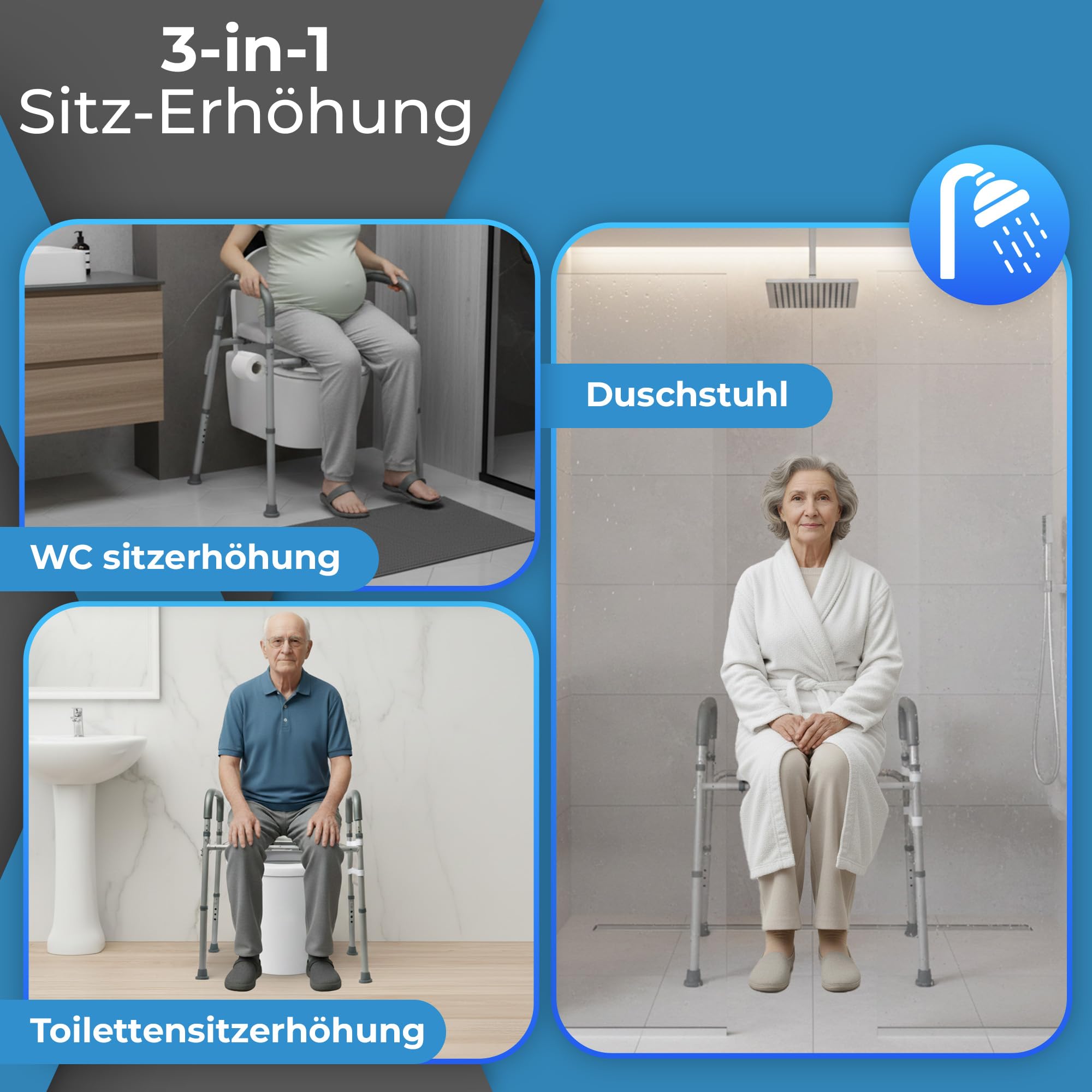 Toilettensitzerhöhung mit Armlehnen, WC Sitzerhöhung für Senioren, Senioren Toilettensitzerhöher mit Höhenverstellbaren, Erhöhter Toilettensitz, toilettenerhöhung, Wc sitzerhöhung