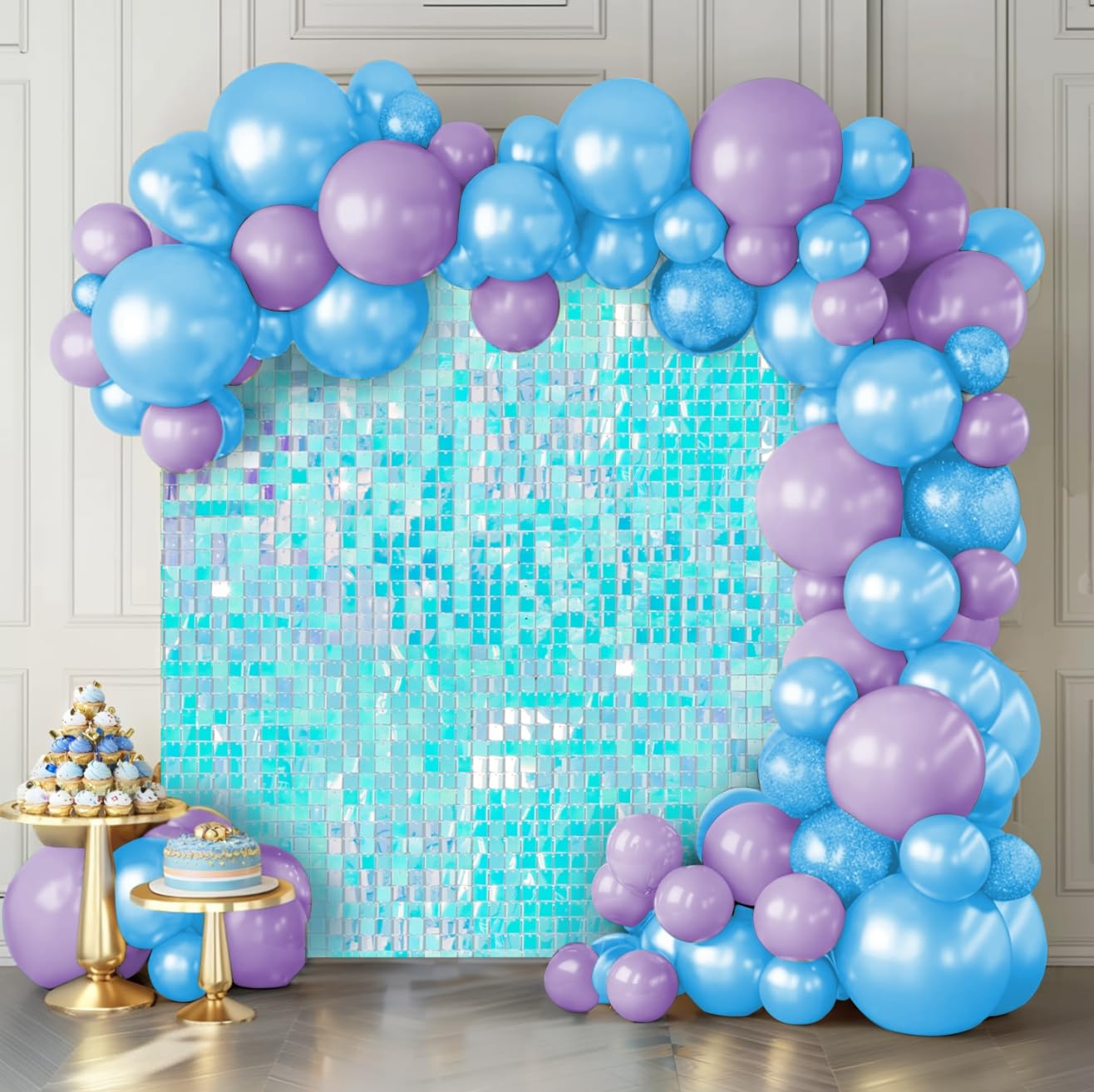 Shimmer Wall Backdrop Blue Wall Panels 12Pcs Square Sequin Shimmer Wall Backdrop Decoration for Birthday Party,Wedding, Anniversary
