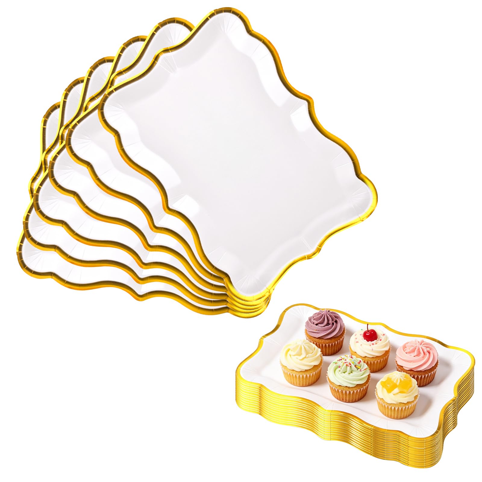 ZUYIST 20 Elegant Serving Platters,White Serving Platters with Gold Border