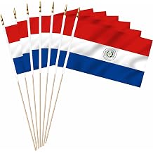 Paraguay Mini Flag 5x8 Inch 20 Pack Wood Stick Handheld