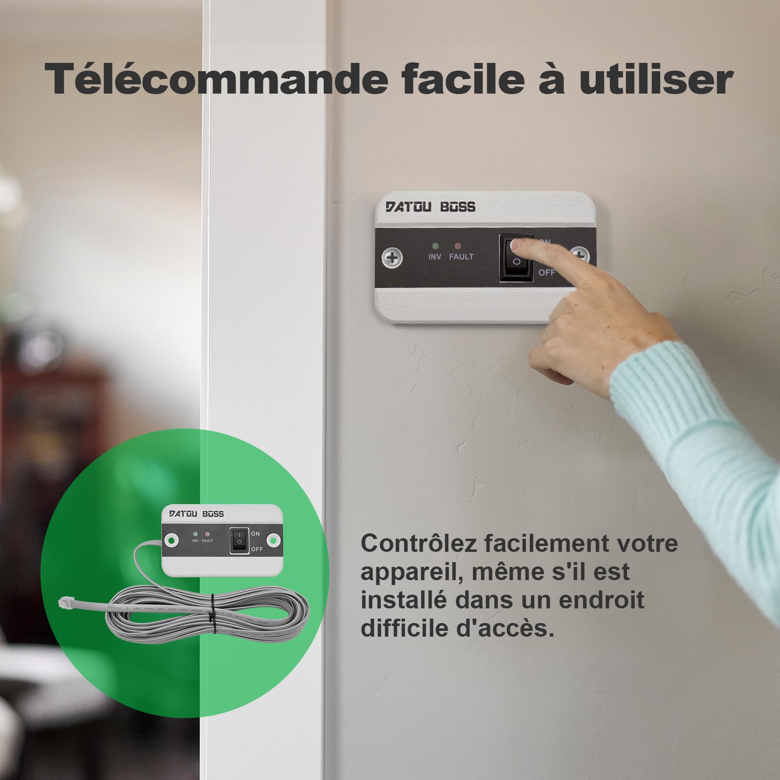 DATOUBOSS Convertisseur 12V 220V 2000W(4000W Crête) Pur Sinus, Transformateur Onde Sinusoïdale Pure, Onduleur avec 2 Prises EU, USB-A et USB-C,Écran LCD,Commande à Distance,Camping-Car Voiture,Solaire