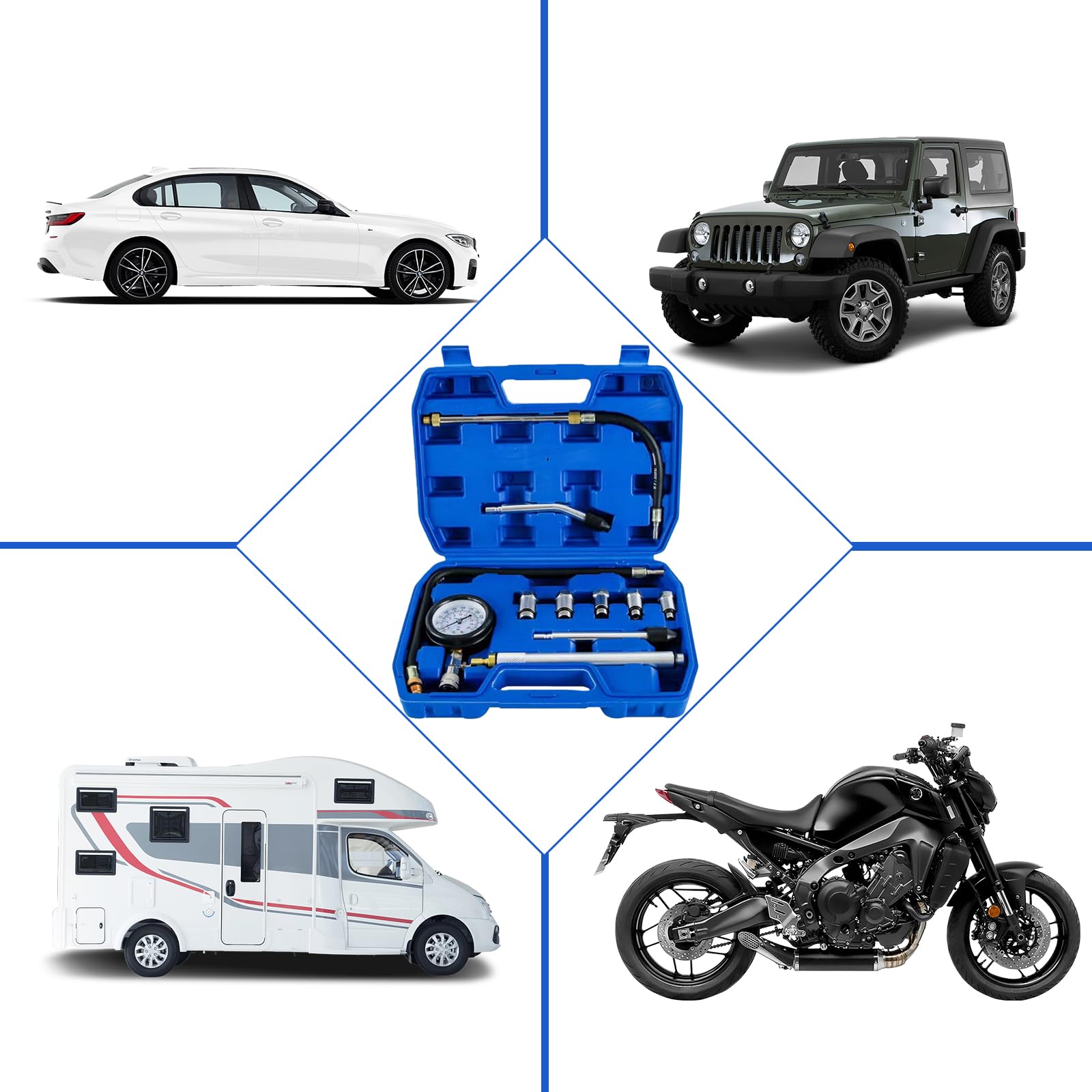 Set di tester di compressione per auto, tester di compressione, motore a benzina, 0-300 PSI/0-20 bar, tester di compressione per auto, benzina, controllo della compressione, misuratore di compressione