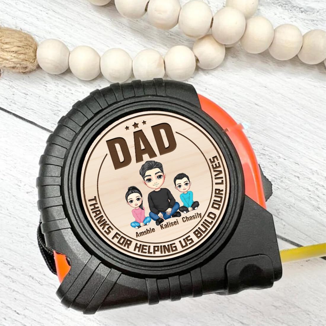 Mètre Ruban Personnalisé Papa – Gravure Laser, Cadeau Unique Pour Menuisier