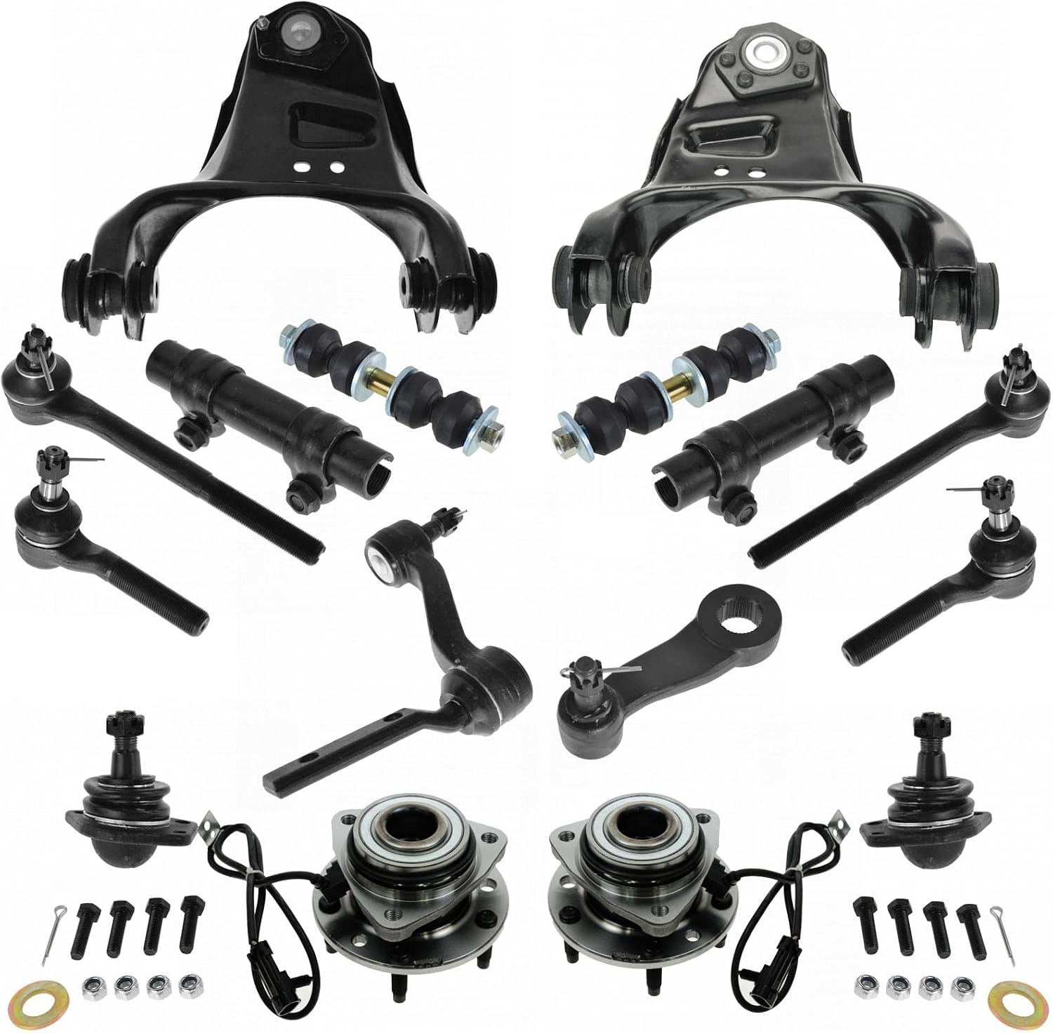 TRQ Front Ball Joint Control Arm Tie Rod Wheel Hub Bearing Suspension Steering Kit 16pc for 1998-2005 4WD Blazer S10 Jimmy S15