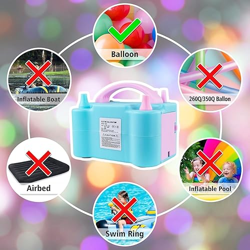 Miniatura 6 de Electric Balloon Pump, Portable Electric Balloon Blower Machine Balloon Air Pump, Dual Nozzle 110V 600W Balloon Inflator for Party Decoration