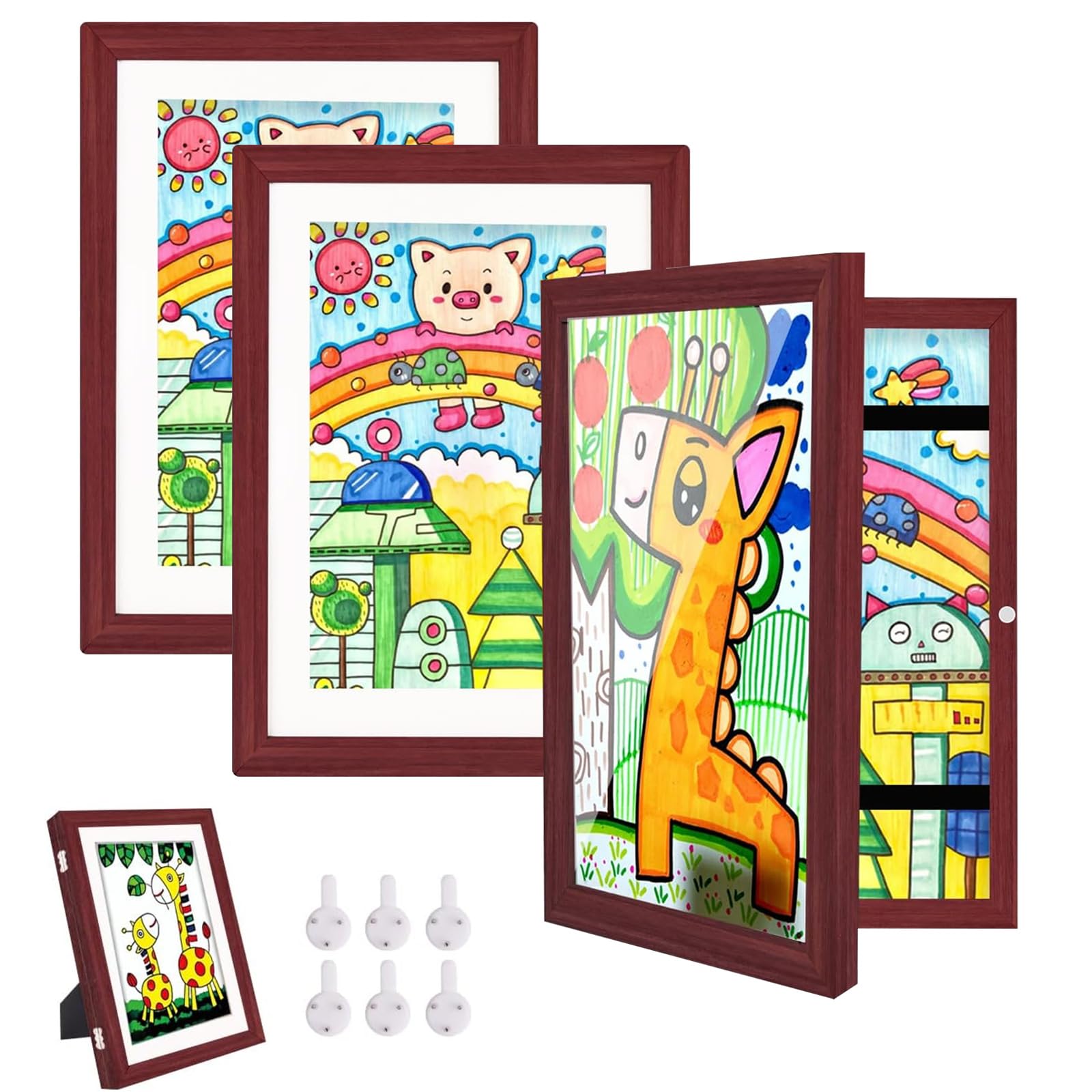 Cadre pour projets artistiques enfants A4 : lot de 3 cadres de rangement muraux