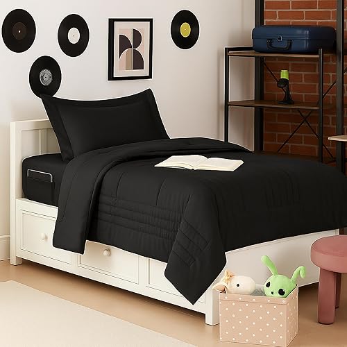 Miniatura 10 de Juego de edredón de tamaño completo acolchado a rayas, paquete de ropa de cama - Elegante juego con edredón, protector de colchón, juego de sábanas