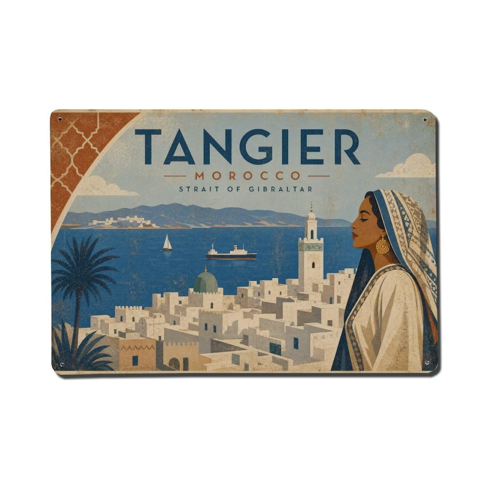 Metal Tin Sign Vintage Travel Morocco Tangier