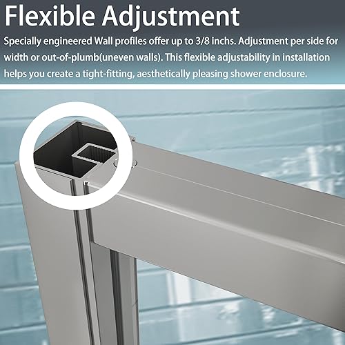 Miniatura 9 de GroGro Puerta de ducha deslizante de 56-60 pulgadas de ancho x 71 pulgadas de alto, puerta de ducha deslizante de vidrio semimarco, con vidrio