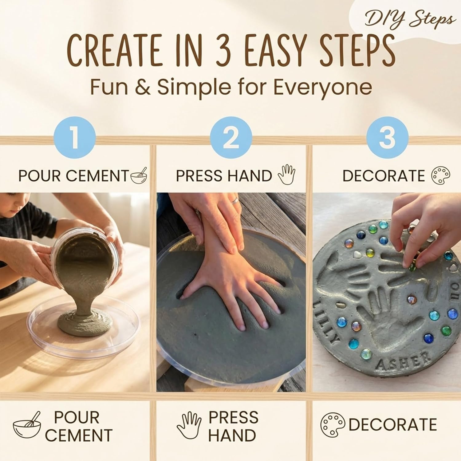 Mother's Day DIY Handprint Stepping Stone Kit Gift, Personalized Flower Crafts Garden Stone for Kids, Mom Birthday Gifts from Daughter Son, Toddler Footprint Art Plaques, Nursery Room Decor Keepsakes