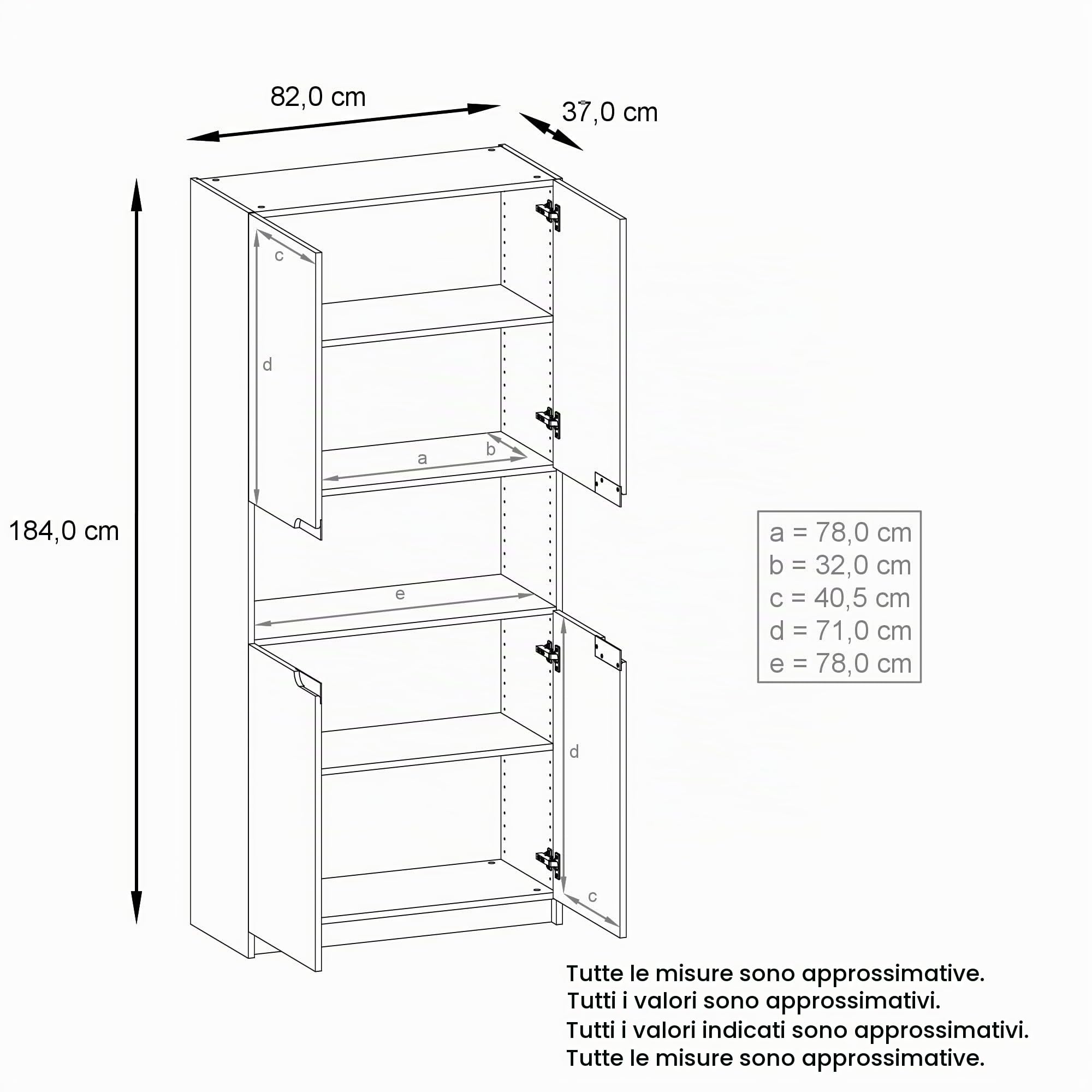 Vladon Logan V2, mobile per ufficio, schedario con 5 scomparti e 4 ante, nero opaco/bianco opaco (82 x 184 x 37 cm)