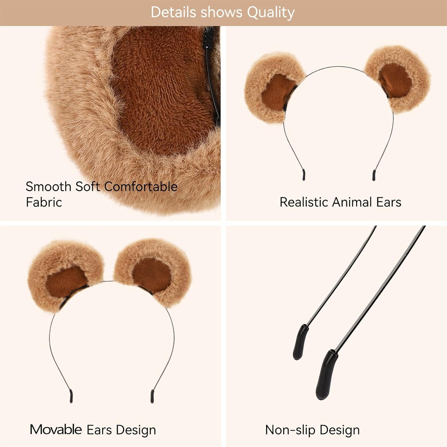 Beviliu Brown Bear Ears Cute Headband Fluffy Hairband, Animal Head Wear for Party Celebrations Halloween - Image 2