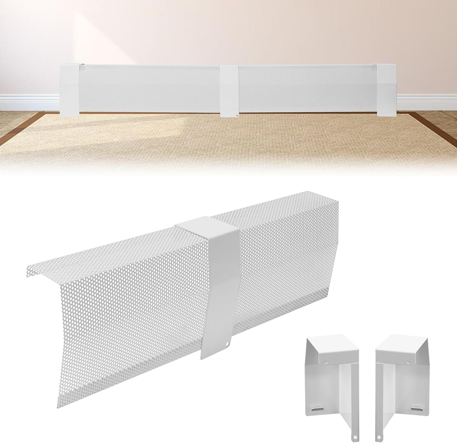 Gekufa 4 FT Baseboard Heater Cover with Left and Right Endcaps, Galvanized Steel Easy Slip-On Heater Covers for Hydronic [Water] Systems, Baseboard Cover Suitable for Home DIY (White) 4FT