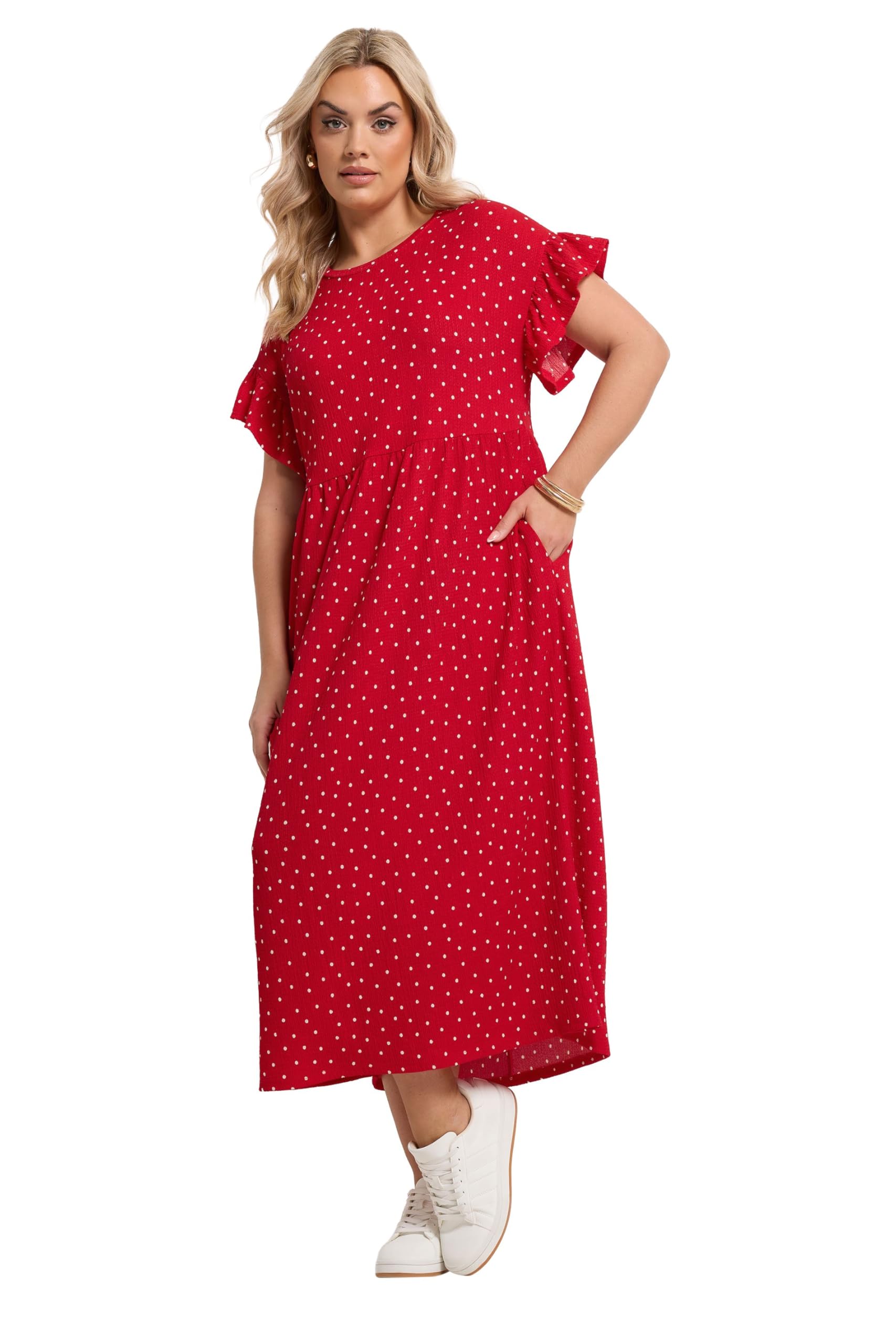Yours Women's Red Polka Dot Midi Dress In Size 30-32