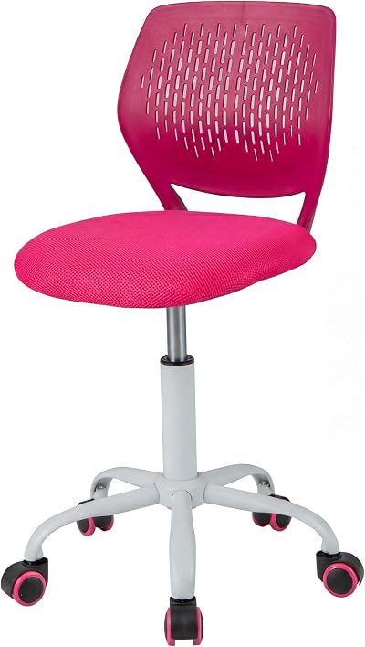 Costzon Kids Desk Chair, Armless Height Adjustable Kids Computer Chair w/Elastic Sponge Filling, Ergonomic Backrest & Stable 5-Point Wheels, Children Rolling Swivel Chair for Studyroom (Rose)