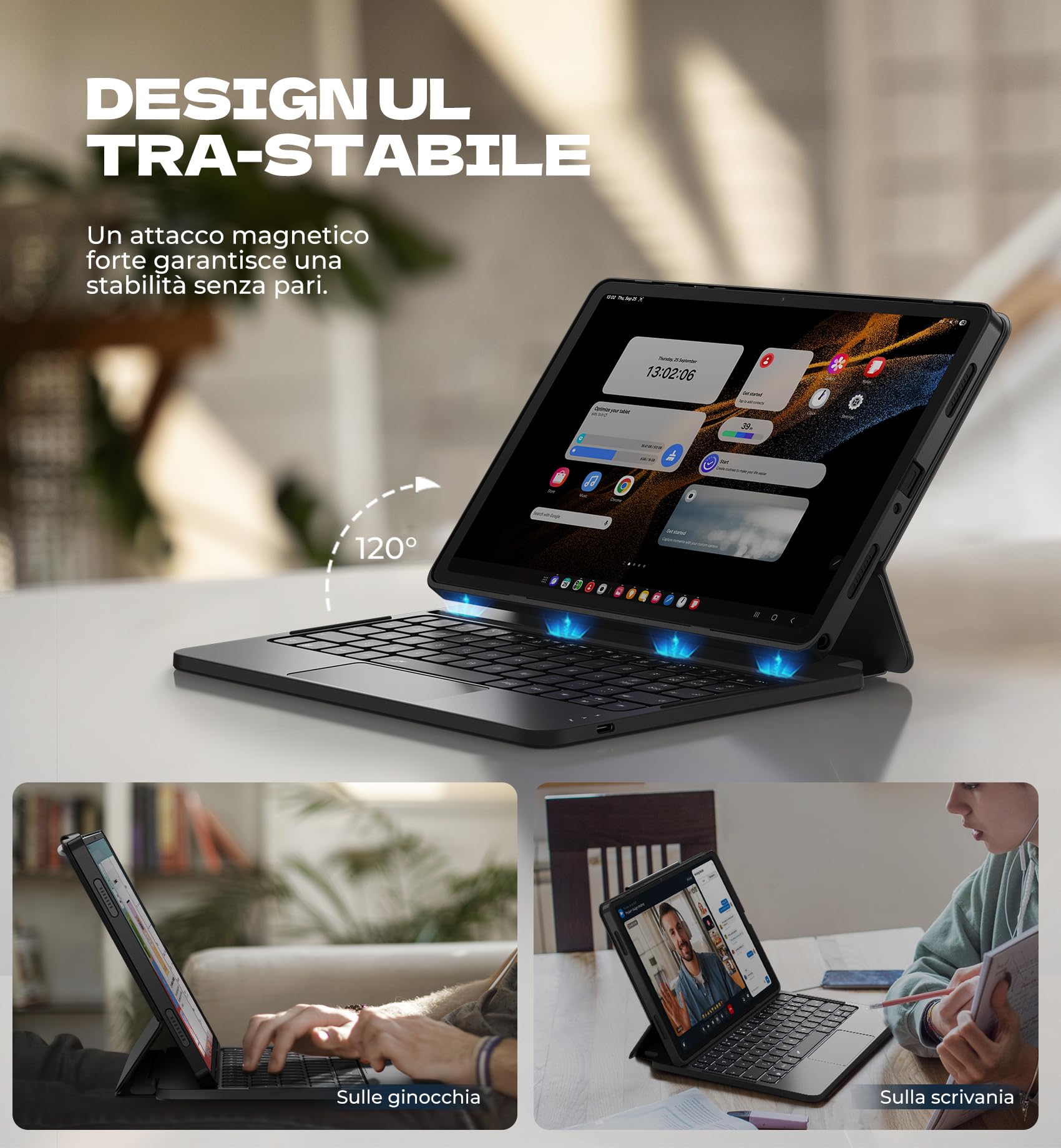 Dexnor Funda con Teclado para Samsung Galaxy Tab A9+ 2023 11 Pulgadas, Español Ñ Teclado con Ultrafino Desmontable, Trackpad Multitáctil, Retroiluminación, Funda Protectora con Portalápices, Negro