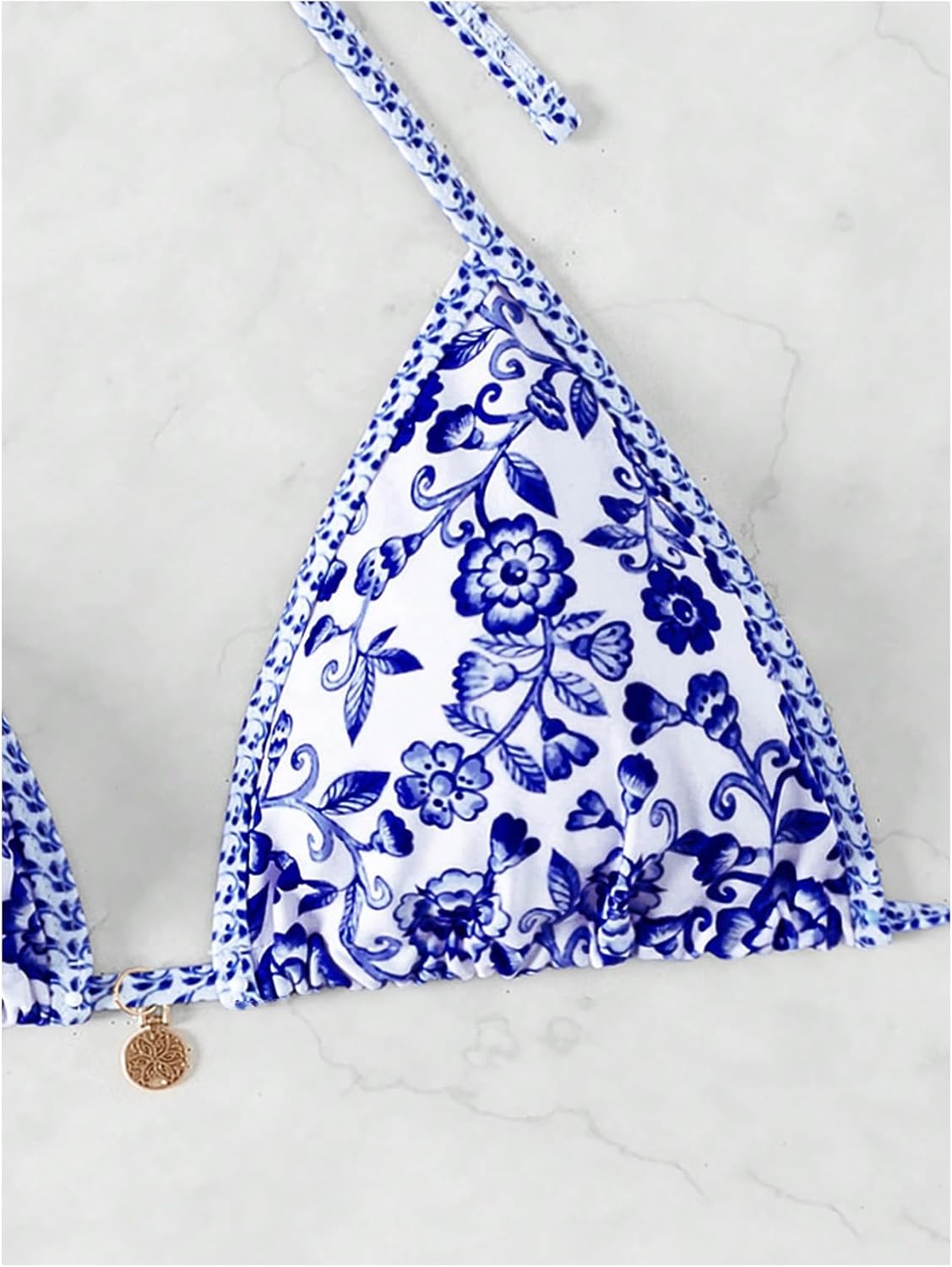 SOLY HUX Women's Triangle Bikini Top Only Tie Back String Floral Print Padded Swimwear Bathing Suits Tops - Image 3