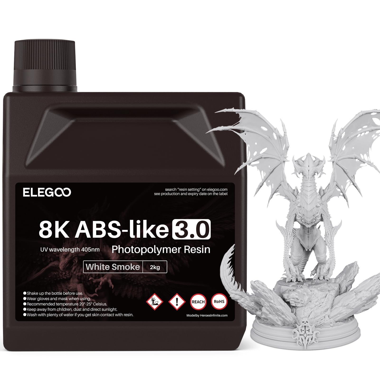 ELEGOO 8K ABS-Like Resin 3.0, Photopolymer Resin UV Curing 405nm, Upgraded ABS 3D Printing Resin, Higher Precision, Lower Shrinkage 3D Resin for LCD/
