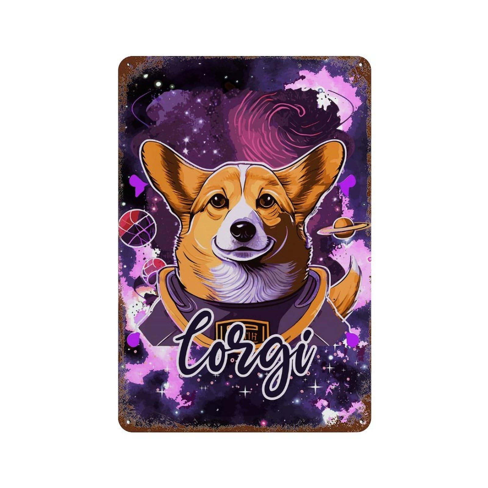Space Suit Corgi Astronaut Retro Metal Sign 11.8"x7.9", Classic Wall Plaque for Basement, Hobby Room And Garage Decor