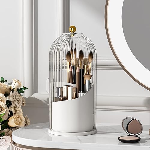YOOLENS Makeup Brush Holder with Lid 360 Rotating Clear Dustproof