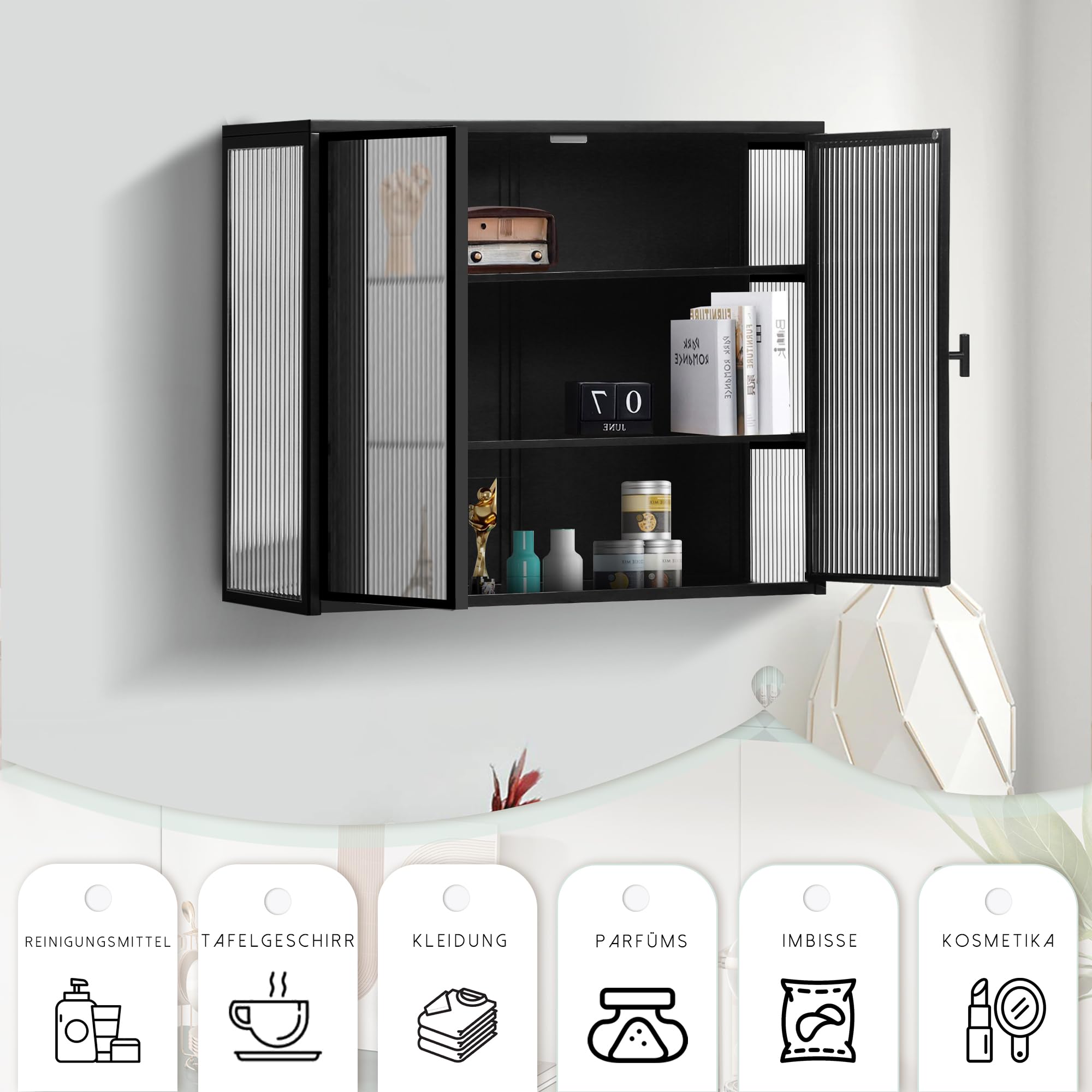 Produktbild von Pawom Glastüren Dreitürig Wandschrank, Badezimmerschrank