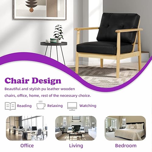 Miniatura 9 de TYBOATLE Mid-Century - Juego de 2 sillones tapizados, modernos y retro de madera marfil, silla decorativa con respaldo acolchado para sala de estar,