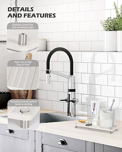 Miniatura 6 de Floatant Organizador de fregadero de secado rápido organizador de fregadero de baño de tierra de diatomeas con pies de acero inoxidable estante de