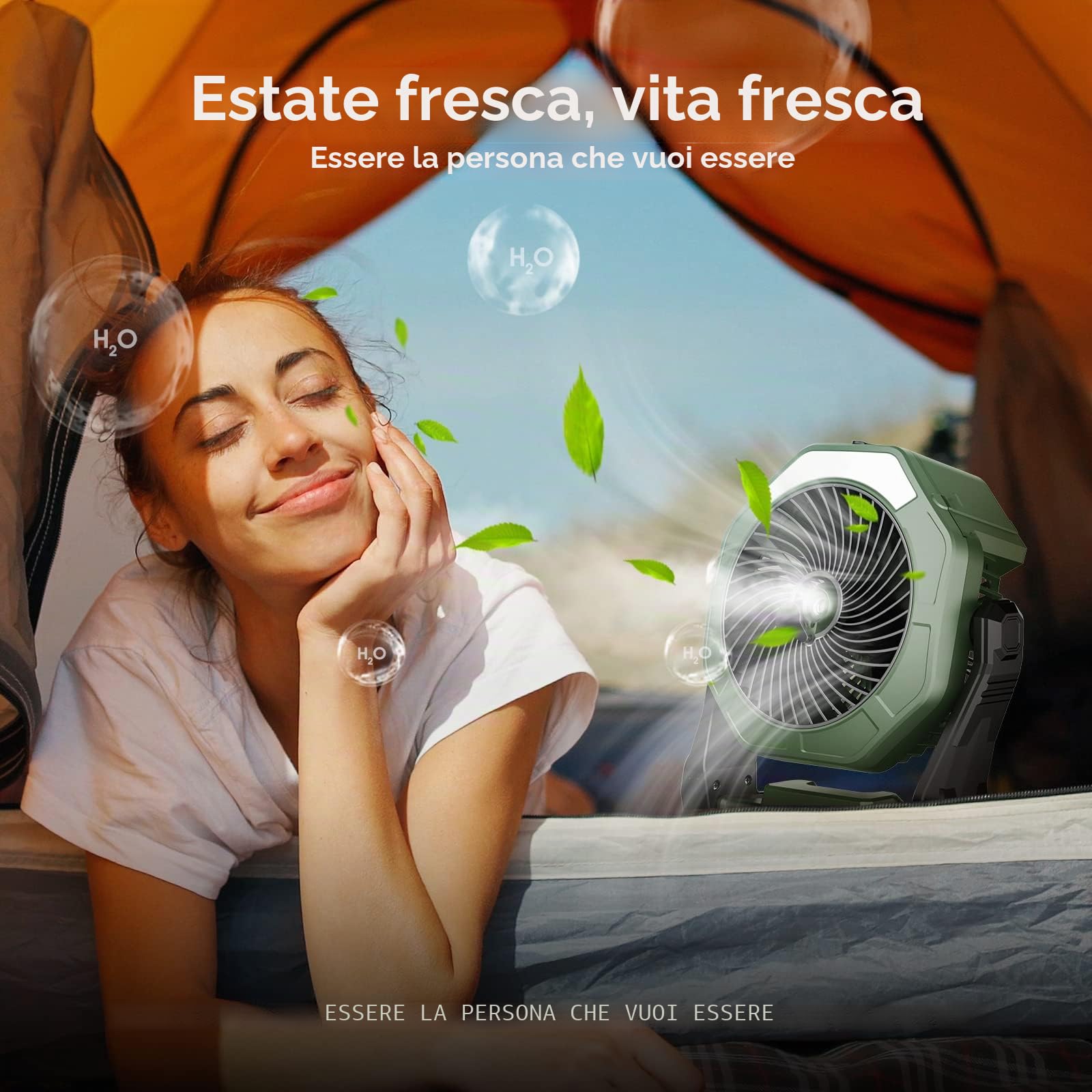 Ventilatore nebulizzatore portatile, batteria ricaricabile 10000 mAh, ventola raffreddamento personale con nebbia d'acqua, 20 cm, serbatoio