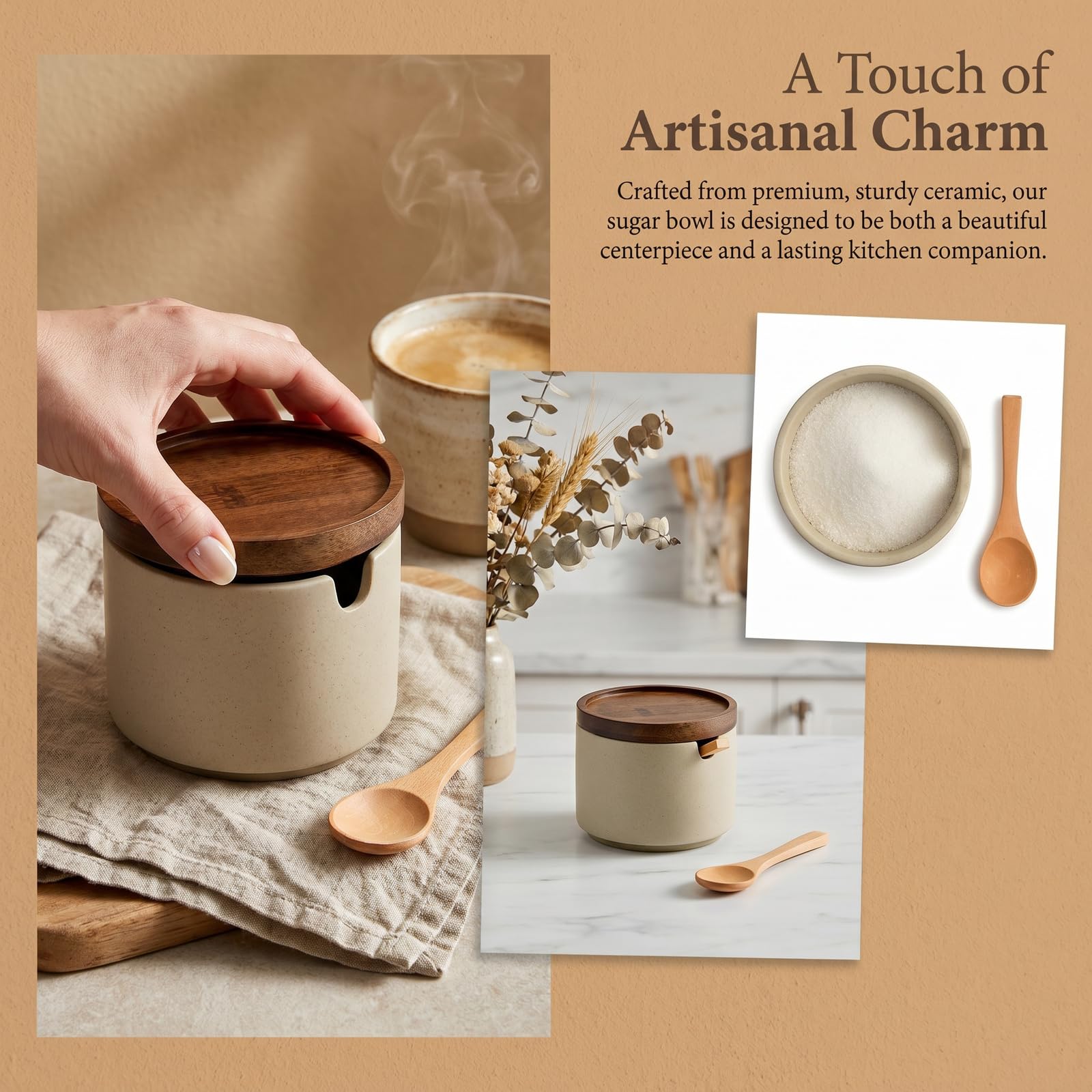 Zuckerdose mit Löffel, 225ml Keramik Salztopf mit Deckel und Löffel, Modern Gewürzgläser Zuckerbehälter, Keramik-Frischhaltedose für Kaffeebohnen, Zucker, Tee, Gewürze usw