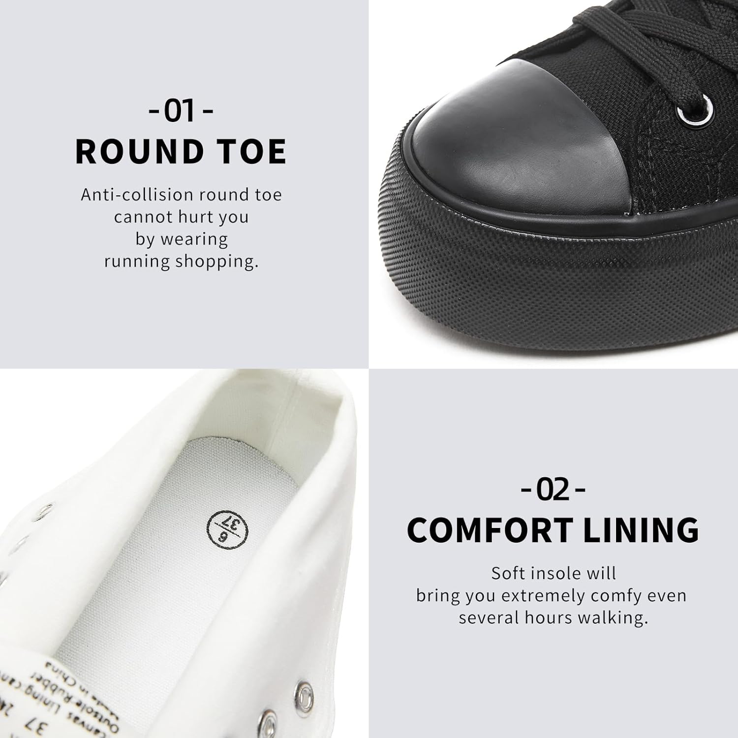 FRACORA Womens High Top Canvas Shoes White Black Platform Sneakers Lace Up Shoes for Women - Image 5